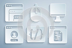 Set Programming language syntax, Computer monitor screen, Create account, Software, mouse and icon. Vector