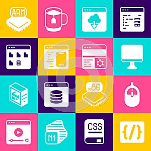 Set Programming language syntax, Computer mouse, monitor screen, Cloud technology data transfer, Software, Browser files