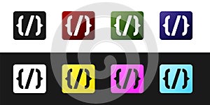 Set Programming language syntax icon isolated on black and white background. Syntax programming file system. Vector
