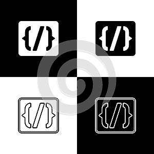 Set Programming language syntax icon isolated on black and white background. Syntax programming file system. Vector