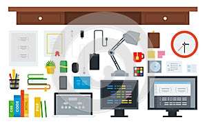 Set of Programming Workspace icons flat vector