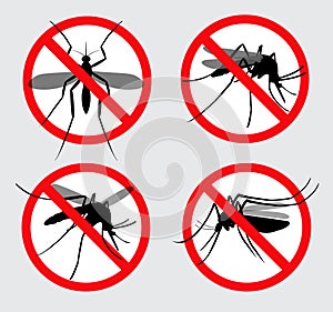 Set of prohibited Aedes aegypti or chikungunya,  or Zika  mosquito isolated.