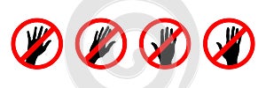 Set prohibited hand sign, no entry, don't touch, don't press, prohibited, icon isolated