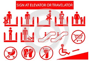 Set of Prohibited Sign at Escalator or Travelator