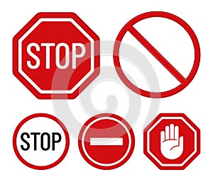 Set of prohibition signs. Flat design. Stop symbols. Vector icons