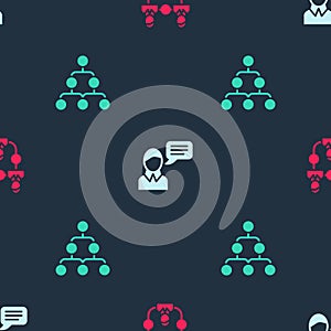 Set Project team base, Speech bubble chat and Hierarchy organogram chart on seamless pattern. Vector