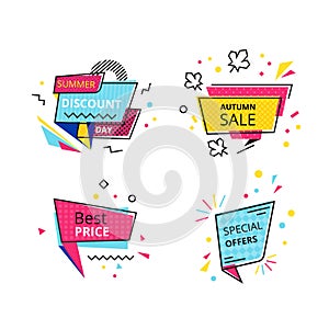 Set of promotional stickers, banners, discount labels, offers, best price.