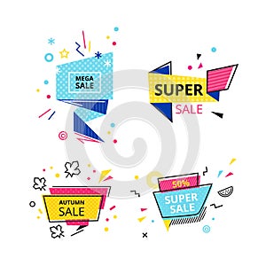 Set of promotional stickers, banners, discount labels, offers, best price.