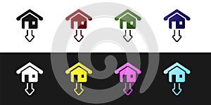 Set Property and housing market collapse icon isolated on black and white background. Falling property prices. Real