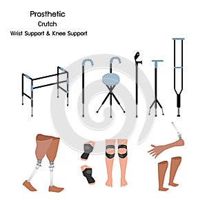 Set of Prosthetic, Crutch and Wrist and Knee Support