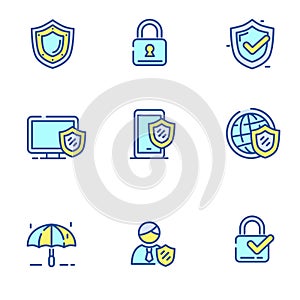 Set of protection icons in linear color style