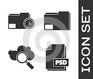 Set PSD file document, Document folder with clock, Search cloud computing and Document folder icon. Vector