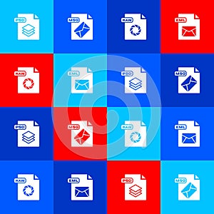 Set PSD file document, MSG, RAW and EML icon. Vector