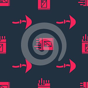 Set Psilocybin mushroom and Open cigarettes pack box on seamless pattern. Vector.