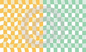 Set of psychedelic Abstract checkerboard Background in 1970s Retro Style. Groovy hippie poster.