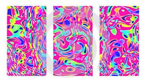 Set of psychedelic background raspberry purple vector. Liquid and flowing colorful templates, posters and covers. Bright colors on