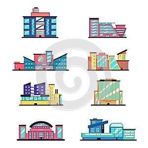 Set of public buildings. Modern architecture. Flat vector illustration.