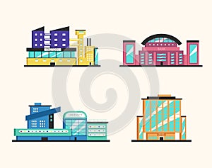 Set of public buildings. Modern architecture. Flat vector illustration.