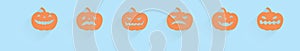 Set of pumpkin cartoon icon design template with various models. vector illustration isolated on blue background