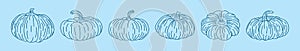 Set of pumpkin cartoon icon design template with various models. vector illustration isolated on blue background