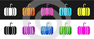 Set Pumpkin icon isolated on black and white background. Happy Halloween party. Vector Illustration