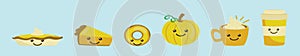 Set of pumpkin spice cartoon icon design template with various models. vector illustration isolated on blue background