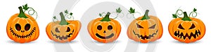 Set pumpkin on white background. The main symbol of the Happy Halloween holiday. Orange pumpkin with smile for your design for the