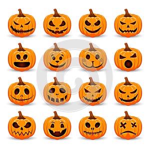 Set pumpkin on white background. The main symbol of the Happy Halloween holiday. Orange pumpkin with smile for your design for the