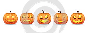 Set pumpkin on white background. Orange pumpkin with scary face for your design for the holiday Halloween.