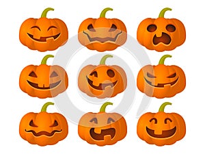 Set of pumpkins with different expressions for the Halloween par