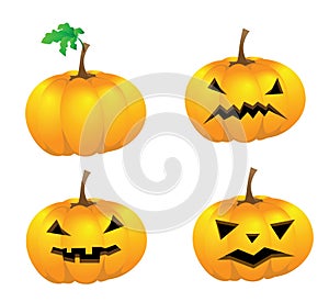 Set of pumpkins with faces for Halloween, isolated