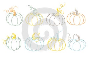 Set of pumpkins in pastels colors isolated on white background.