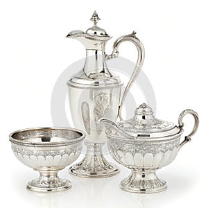 Set of pure silver isolated on white background