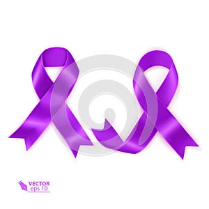 Set of Purple awareness ribbons for general cancer awareness, Lupus awareness, drug overdose, domestic violence, Alzheimer disease