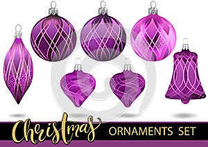 Set of Purple Christmas Ornaments with Pattern