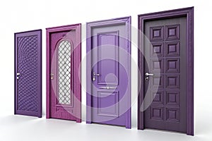 Set of purple doors isolated on white background