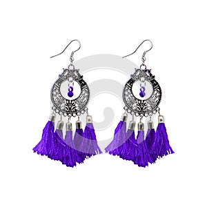 Set of purple earrings with silver and black beaded details
