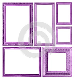 set of purple picture frame isolated on white background