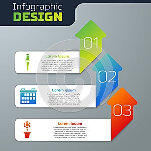 Set Push pin, Calendar and Flower in pot. Business infographic template. Vector