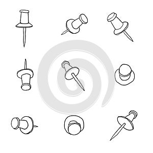 Set of push pins art hadn drawn line art cute illustration