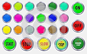 Set of push web button in on off concept, or engine start button.