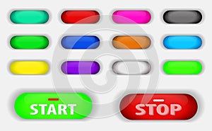 Set of push web button in on off concept, or engine start or on off button.