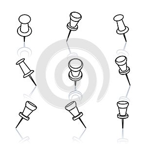 Set of pushpins, vector illustration.