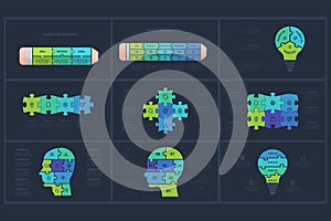 Set puzzle concept for infographic with 4, 5, 6, 8, 9 steps, parts or processes. Template for web on a background.