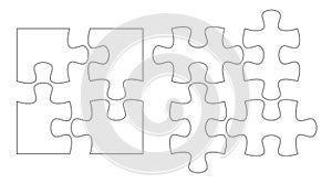 Set of puzzle pieces. Jigsaw puzzle four vector flat blank templates set