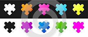 Set Puzzle pieces toy icon isolated on black and white background. Vector