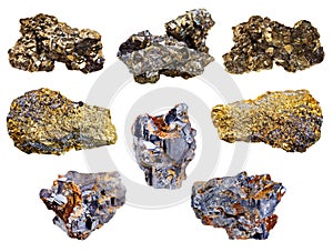 Set of pyrite and chalcopyrite minerals
