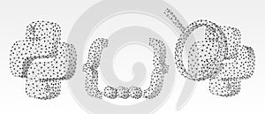 Set of Python coding language signs. Programming analytics, magnifying glass, and code line. Low poly, wireframe 3d vector