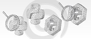Set of Python coding language signs. Programming analytics, magnifying glass. Low poly, wireframe 3d vector illustration. Abstract