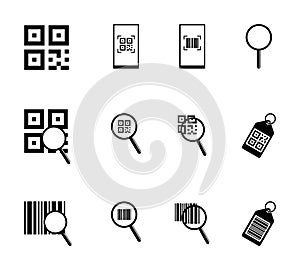 Set of qr and bar check code icons